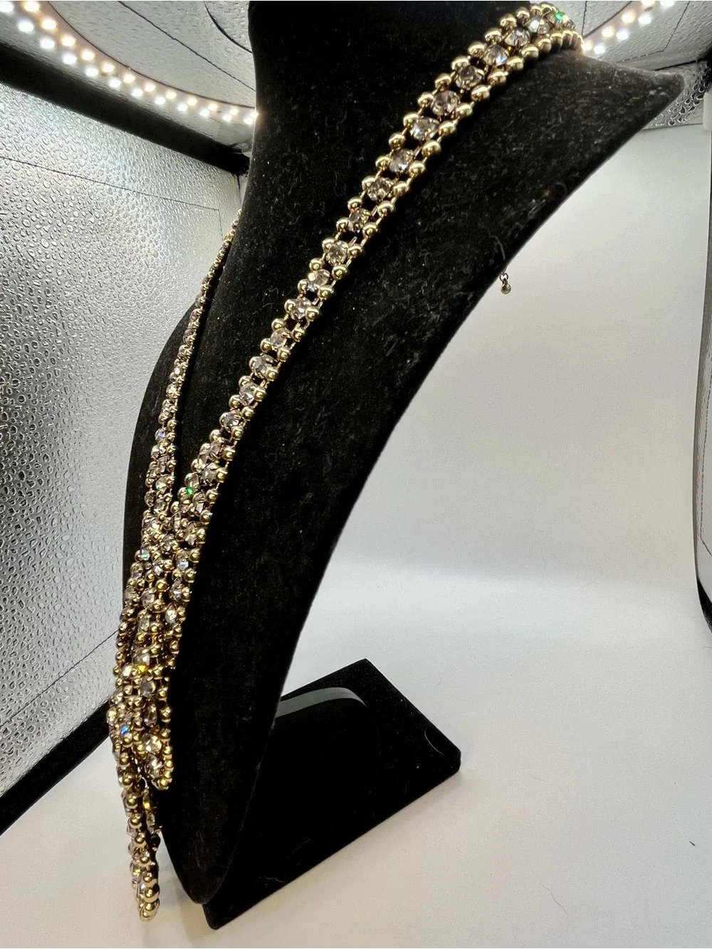 Gold Crystal Multi-Strand Statement Necklace with Matching Studs